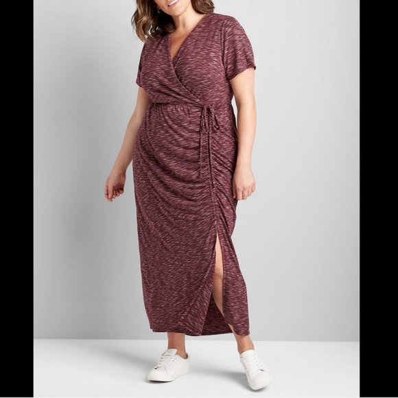 LANE BRYANT MARLED CROSSOVER SIDE-DRAWSTRING MAXI DRESS - Picture 1 of 2